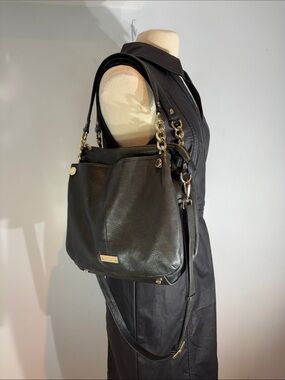 Danier Sara Black Leather Shoulder Tote Crossbody Bag Gold Hardware